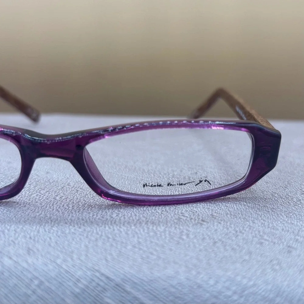 Nicole Miller Ooh La La Grape Purple Rectangular Eyeglass Frames Faux Wood 49-18